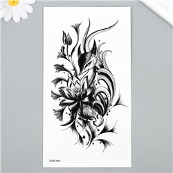 Татуировка на тело чёрная "Девятихвостый лис в цветах" 11,5х21 см