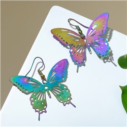 Серьги металл "Бабочки" кружевные, цвет бензиновый