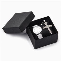 Женский подарочный набор "Эдди" 3 в 1: наручные часы, кулон, серьги, d-3 см