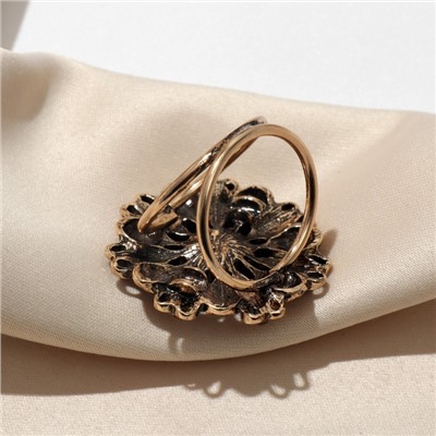 Кольцо для платка "Кувшинка", цвет коричневый в чернёном золоте