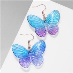 Серьги акрил "Бабочка" весенняя, цвет фиолетово-голубой в золоте