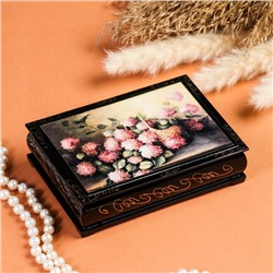 Шкатулка «Розовые цветы в корзине», 10×14 см, лаковая миниатюра