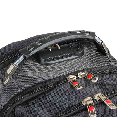 Рюкзак универсальный 50x31x21см, 2отд, 6карм., спинка из ЭВА, вых.USB/науш., код.замок,ПЭ,чер./сереб
