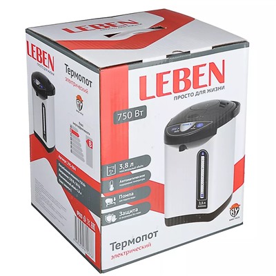 LEBEN Чайник-термопот 3,8л, 750Вт, автоматич. поддержание температ., металл 291-084