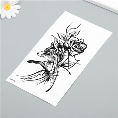 Татуировка на тело чёрная "Лиса и роза" 11,5х21 см