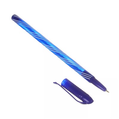 Ручка шариковая синяя, с цветным "закрученным" корпусом, 0,7 мм, 4 цвета корпуса, инд. маркировка