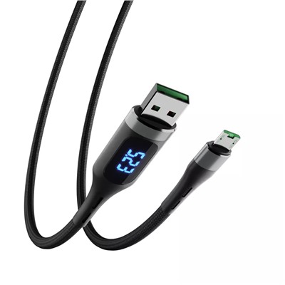 FORZA Кабель для зарядки с индикатором Micro USB, 1.2м, 3A, быстрая зарядка QC3.0, плетеный кабель