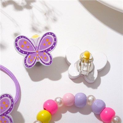 Набор детский "Выбражулька" 4 предмета: 2 резинки, клипсы, браслет, бабочки, цветной