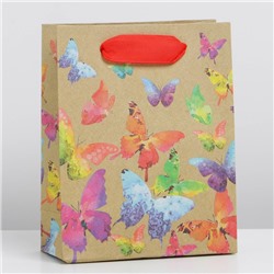 Пакет крафтовый вертикальный «Бабочки», 12 × 15 × 5,5 см