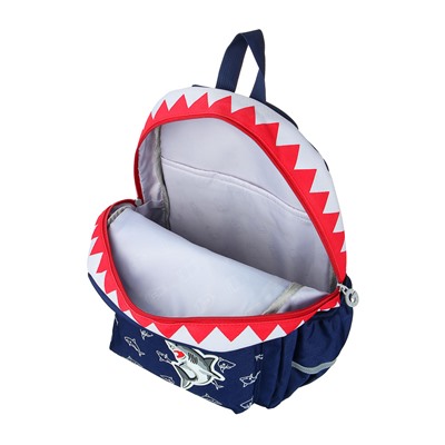 Рюкзак подростковый 39x30x19,5см, 2 отд., 3 карм., аппликация, принт в форме зубов акулы, ПЭ, синий
