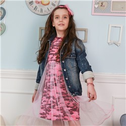Платье для девочки с фатином + повязка " Милитари", розовый
