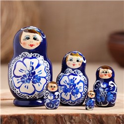Матрёшка «Гжель», синее платье, 5 кукольная, 9,5-11 см