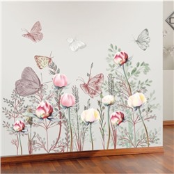Наклейка пластик интерьерная цветная "Летний луг с бабочками" набор 2 листа 30х90 см