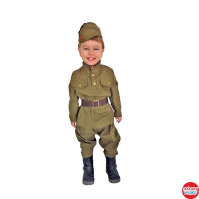 Карнавальный костюм "Солдат малыш", п-ка со звезд, гим-ка, ремень, галифе  2-3 года р94-104