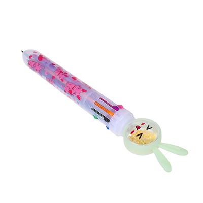 Ручка шариковая 10-цветная, наконечник с бусинами в форме котика / зайчика, 0,7мм, 4 диз., пластик