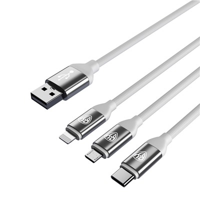 BY Кабель для зарядки 3 в 1, iP/Micro USB/Type-C, 1.5м, 2.4А, белый