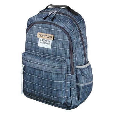 Рюкзак подростковый 45x30x18см, 2 отд., 3 карм., двойная нашивка, ПЭ, принт "шотландка",т.-серый тон