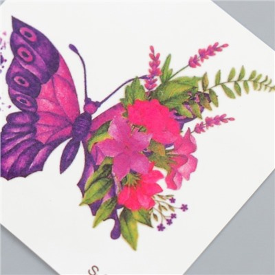 Татуировка на тело цветная "Бабочка с цветочным крылом" 6х6 см