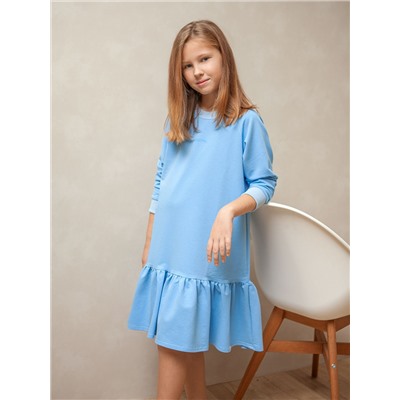 Детское платье с воланом из футера, голубой