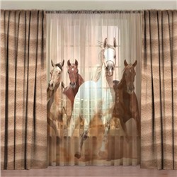 Комплект фотоштор с тюлем ТамиТекс «Лошади степей»