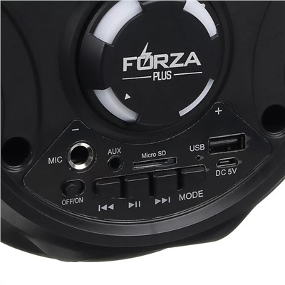 Колонка беспроводная FORZA со светомузыкой, 2400мАч, 10Вт, AUX, USB, черный матовый
