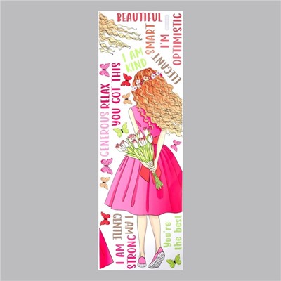 Наклейка пластик интерьерная цветная "Девушка с тюльпанами" 30х90 см