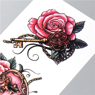 Татуировка на тело цветная "Замок и ключ. Розы" 10,5х6 см