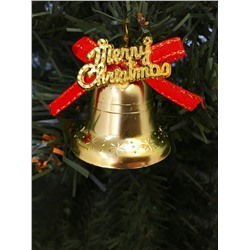 Золотые колокольчики с красным бантиком Merry Christmas, 6 шт, Акция!