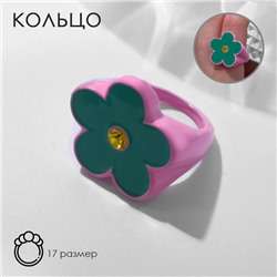 Кольцо "Цветочек", цвет розово-зелёный, 17 размер