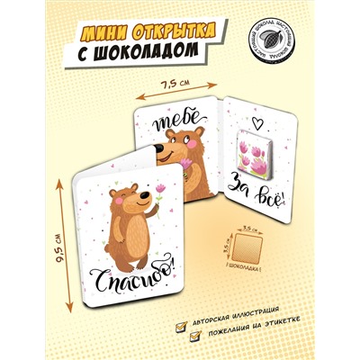 Мини открытка, СПАСИБО, молочный шоколад, 5 гр., TM Chokocat