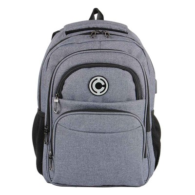 Рюкзак универсальный 40,5x29x17см, 2 отд, 4 карм., эргон.спинка, USB/наушники, серый, ПЭ