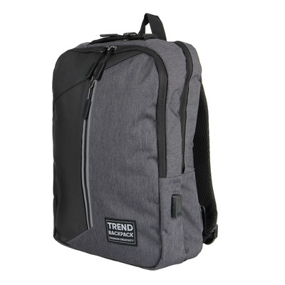 Рюкзак универсальный 45x31,5x12см, 2 отд, 1 карм., отделка прорезин.матер., USB, ПЭ под ткань, серый