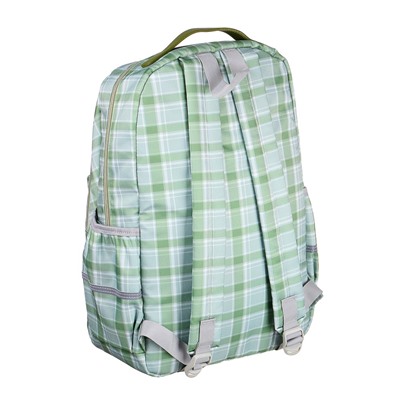 Рюкзак подростковый 45x30x18см, 2 отд., 3 карм., двойная нашивка, ПЭ, принт "шотландка", зеленый тон