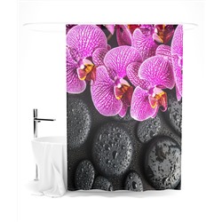 Шторка для ванной "Орхидея на чёрых камнях", 145х180 см арт. ШТОК056-14291