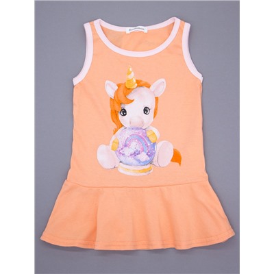 Платье трикотажное для девочки, пони-единорог, оранжевый