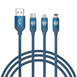 BY Кабель для зарядки 3 в 1, iP/Micro USB/Type-C, 1.5м, 2.4А, синий