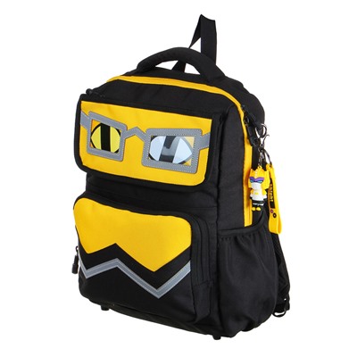 Рюкзак подростковый 40x30x14,5см, 1 отд., 4 карм., аппликации в форме лица, ножки, ПЭ, черный/желтый