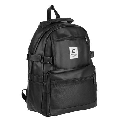 Рюкзак универсальный 43x30x13см, 1 отделение, 5 карманов, боковые утяжки, искусственная кожа, черный
