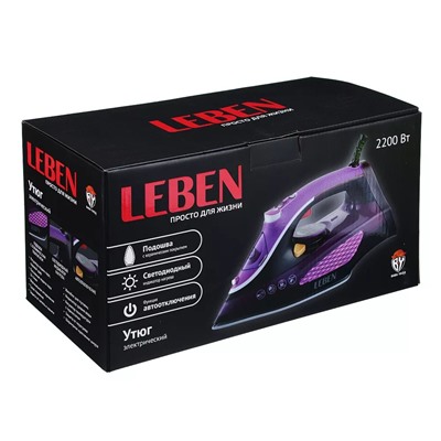 Утюг LEBEN LED 2200 Вт, подошва керамика, светодиодный индикатор нагрева, розовый/черный 249-018