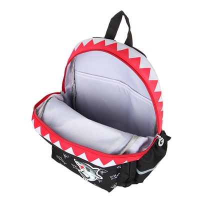 Рюкзак подростковый 39x30x19,5см, 2 отд., 3 карм., аппликация, принт в форме зубов акулы, ПЭ, черный