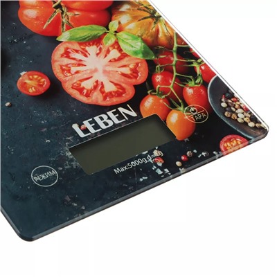 Весы кухонные электронные до 5 кг LEBEN, стекло с дизайном 268-047
