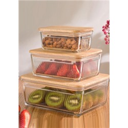 Элегантные,эстетичные стеклянный набор салатников,контейнеров для хранения,с деревянной крышкой из 3 предметов #20955829