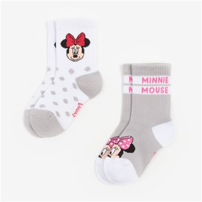 Набор носков "Minnie", Минни Маус, цвет серый/белый, 12-14 см