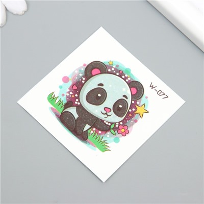Татуировка на тело цветная "Малыш панды с цветочком" 6х6 см