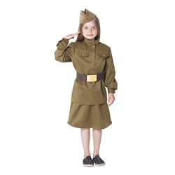 Костюм военный для девочки: гимнастёрка, юбка, ремень, пилотка, рост 110-120 см
