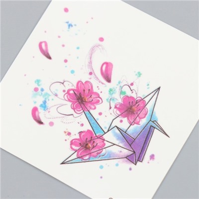 Татуировка на тело цветная "Птичка-оригами" 6х6 см
