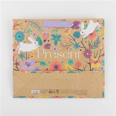 Пакет крафтовый горизонтальный «Present», 30 х 26 х 9 см