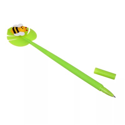 Ручка шариковая, наконечник в форме жука на цветке, 23см. силикон + ПВХ + АБС пластик, 3 дизайна