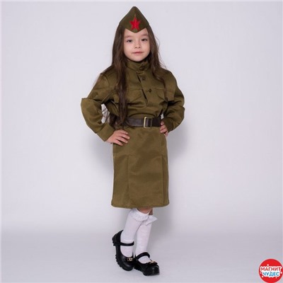Костюм военного "Солдаточка", гимнастерка, ремень, пилотка, юбка 3-5 лет рост 104-116