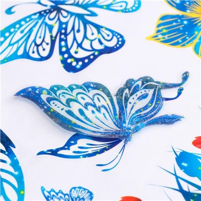 Наклейка пластик 7D "Бабочки" синяя 65х36 см